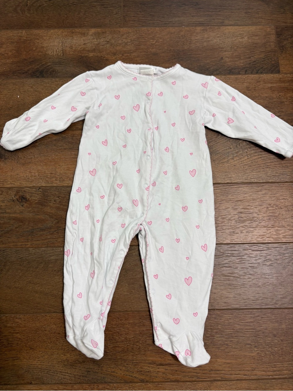 Lyda Baby Pink Heart Pima Cotton Footed Sleeper 6-9M